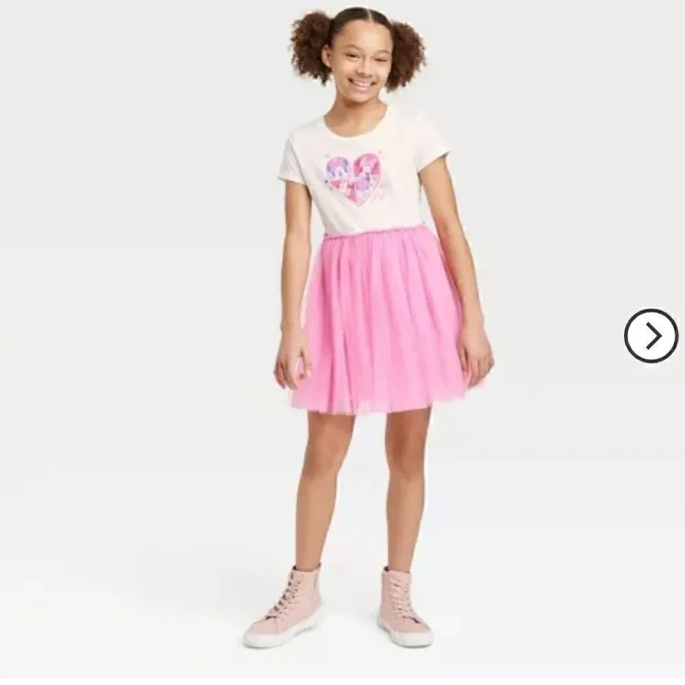 Nwt Girls' Valentine's Day Minnie Mouse Heart Dress - White / pink